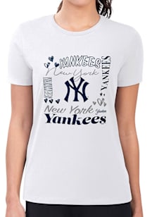 4Her New York Yankees Womens White Collage Fitted Short Sleeve T-Shirt