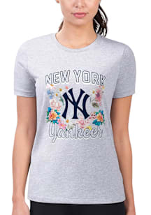 4Her New York Yankees Womens Grey Flowers Fitted Short Sleeve T-Shirt