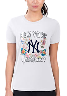 4Her New York Yankees Womens White Flowers Fitted Short Sleeve T-Shirt