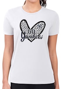 4Her New York Yankees Womens White Leopard Heart Fitted Short Sleeve T-Shirt