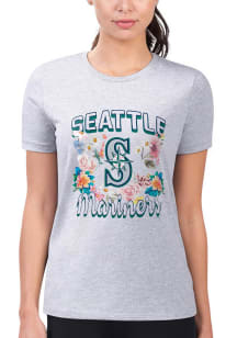 4Her Seattle Mariners Womens Grey Flowers Fitted Short Sleeve T-Shirt