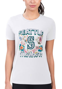 4Her Seattle Mariners Womens White Flowers Fitted Short Sleeve T-Shirt