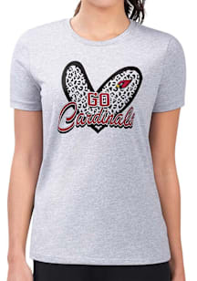 4Her Arizona Cardinals Womens Grey Leopard Heart Fitted Short Sleeve T-Shirt