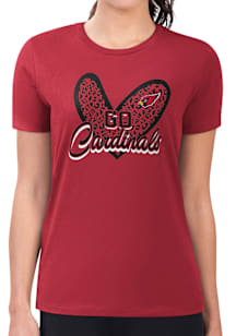 4Her Arizona Cardinals Womens Red Leopard Heart Fitted Short Sleeve T-Shirt