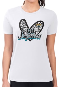 4Her Jacksonville Jaguars Womens White Leopard Heart Fitted Short Sleeve T-Shirt