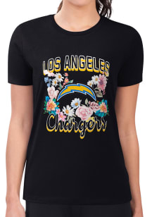 4Her Los Angeles Chargers Womens Black Flowers Fitted Short Sleeve T-Shirt