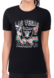 4Her Las Vegas Raiders Womens Black Flowers Fitted Short Sleeve T-Shirt