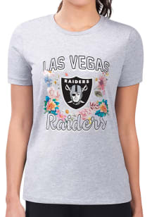 4Her Las Vegas Raiders Womens Grey Flowers Fitted Short Sleeve T-Shirt