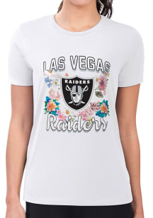 4Her Las Vegas Raiders Womens White Flowers Fitted Short Sleeve T-Shirt