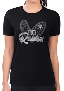 4Her Las Vegas Raiders Womens Black Leopard Heart Fitted Short Sleeve T-Shirt