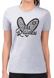 4Her Las Vegas Raiders Womens Grey Leopard Heart Fitted Short Sleeve T-Shirt