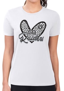 4Her Las Vegas Raiders Womens White Leopard Heart Fitted Short Sleeve T-Shirt