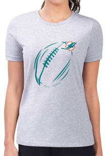 4Her Miami Dolphins Womens Grey Subtle Football Fitted Short Sleeve T-Shirt