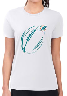 4Her Miami Dolphins Womens White Subtle Football Fitted Short Sleeve T-Shirt