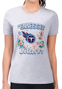 4Her Tennessee Titans Womens Grey Flowers Fitted Short Sleeve T-Shirt