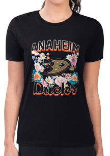 4Her Anaheim Ducks Womens Black Flowers Fitted Short Sleeve T-Shirt