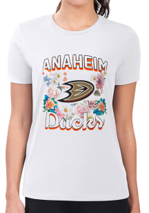 4Her Anaheim Ducks Womens White Flowers Fitted Short Sleeve T-Shirt