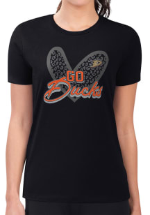 4Her Anaheim Ducks Womens Black Leopard Heart Fitted Short Sleeve T-Shirt