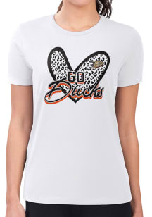 4Her Anaheim Ducks Womens White Leopard Heart Fitted Short Sleeve T-Shirt