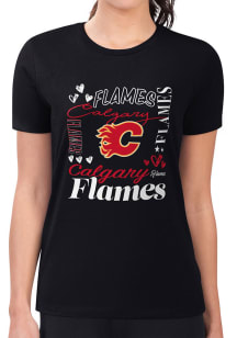 4Her Calgary Flames Womens Black Collage Fitted Short Sleeve T-Shirt