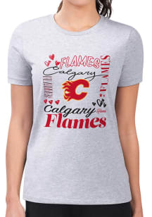 4Her Calgary Flames Womens Grey Collage Fitted Short Sleeve T-Shirt