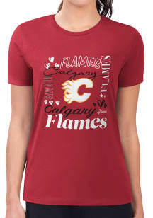 4Her Calgary Flames Womens Red Collage Fitted Short Sleeve T-Shirt