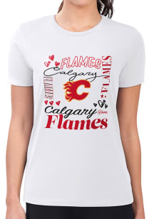 4Her Calgary Flames Womens White Collage Fitted Short Sleeve T-Shirt