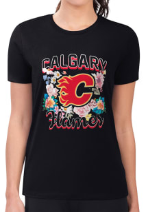 4Her Calgary Flames Womens Black Flowers Short Sleeve T-Shirt