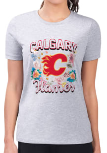 4Her Calgary Flames Womens Grey Flowers Short Sleeve T-Shirt