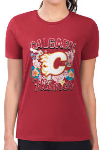 4Her Calgary Flames Womens Red Flowers Short Sleeve T-Shirt