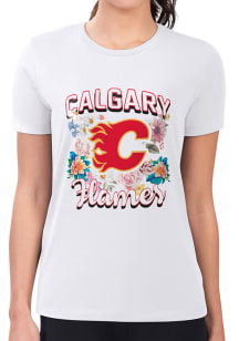 4Her Calgary Flames Womens White Flowers Short Sleeve T-Shirt