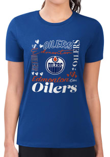 4Her Edmonton Oilers Womens Blue Collage Fitted Short Sleeve T-Shirt