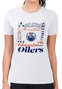 4Her Edmonton Oilers Womens White Collage Fitted Short Sleeve T-Shirt