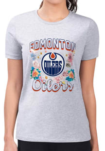 4Her Edmonton Oilers Womens Grey Flowers Fitted Short Sleeve T-Shirt