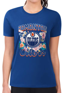 4Her Edmonton Oilers Womens Blue Flowers Fitted Short Sleeve T-Shirt