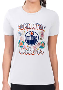 4Her Edmonton Oilers Womens White Flowers Fitted Short Sleeve T-Shirt