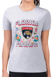 4Her Florida Panthers Womens Grey Flowers Fitted Short Sleeve T-Shirt