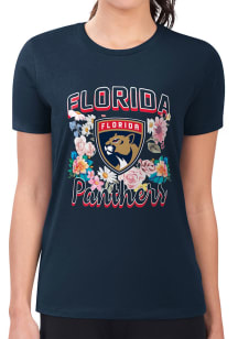 4Her Florida Panthers Womens Navy Blue Flowers Fitted Short Sleeve T-Shirt