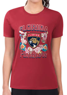 4Her Florida Panthers Womens Red Flowers Fitted Short Sleeve T-Shirt