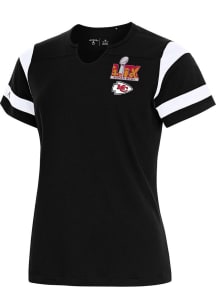 Antigua Kansas City Chiefs Womens Black 2024 Super Bowl Bound Encounter Short Sleeve T-Shirt