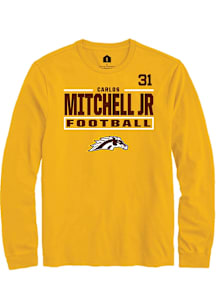 Carlos Mitchell Jr Western Michigan Broncos Gold Football NIL Stacked Box Long Sleeve Player T Shi..