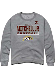 Carlos Mitchell Jr Western Michigan Broncos Mens Grey Football NIL Stacked Box Player Crew
