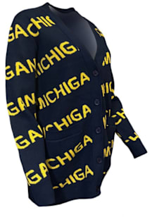 Michigan Wolverines Womens Blue Fir Long Sleeve Cardigan