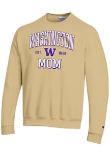 Champion Washington Huskies Mens Gold EST Date Mom Powerblend Long Sleeve Crew Sweatshirt