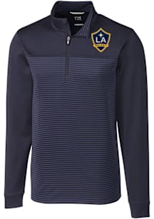 Cutter and Buck LA Galaxy Mens Navy Blue Traverse Stripe Long Sleeve Qtr Zip Pullover