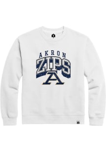 Akron Zips Mens White Nanodrop Arch Mascot Long Sleeve Crew Sweatshirt