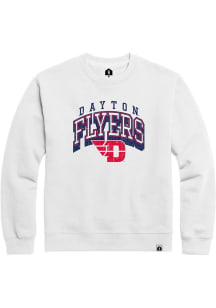 Dayton Flyers Mens White Nanodrop Arch Mascot Long Sleeve Crew Sweatshirt