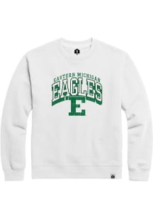 Eastern Michigan Eagles Mens White Nanodrop Arch Mascot Long Sleeve Crew Sweatshirt