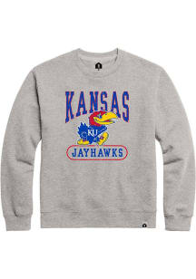 Kansas Jayhawks Mens Grey Open Pillow Long Sleeve Crew Sweatshirt