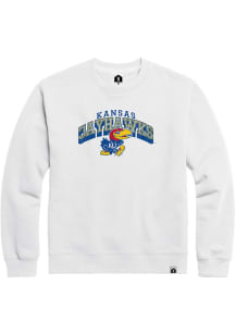 Kansas Jayhawks Mens White Nanodrop Arch Mascot Long Sleeve Crew Sweatshirt